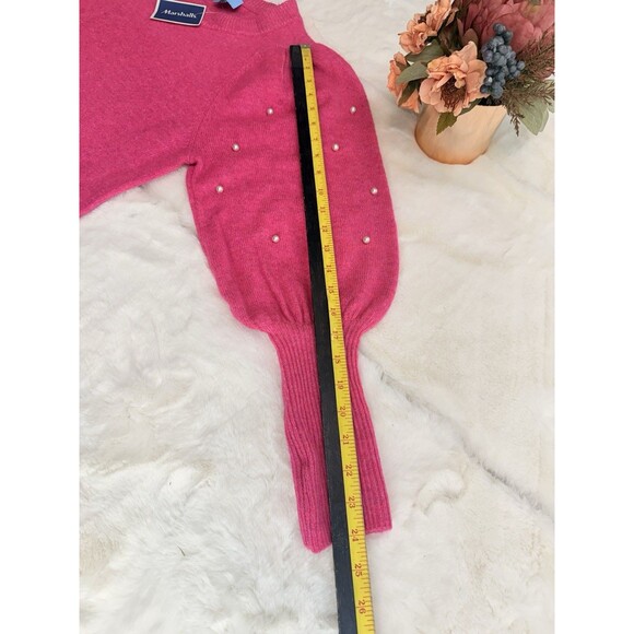 CeCe Women Sweater size S Pearls Pullover Round Neck Embellished Balloon Sleeves - Picture 6 of 11